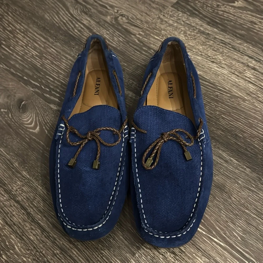 Alfani Men's Blue Suede Driving Loafers Moc Toe Slip On Shoes